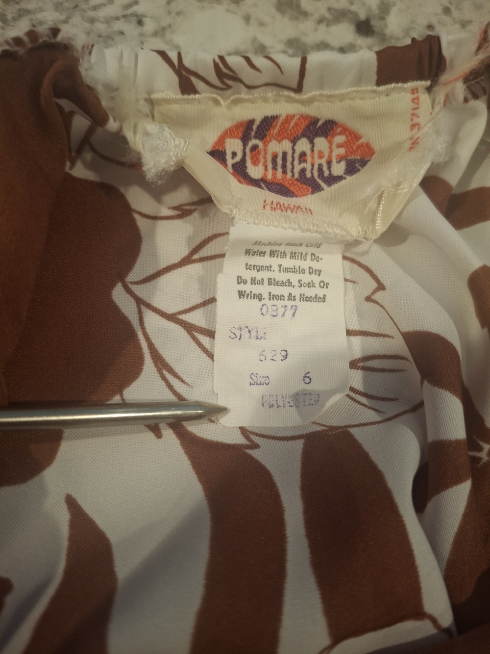 Vintage 70's Pomare Halter Floral Maxi Dress in Brown & White - Picture 5 of 5